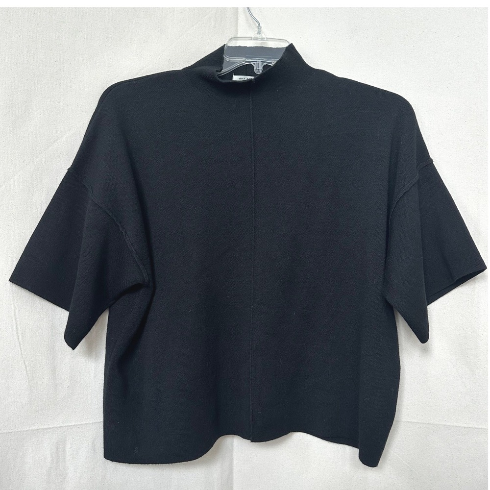 Max Studio Minimalist Basic Clean Girl Black Mock‎ Neck Boxy Knit Top Size L S/S